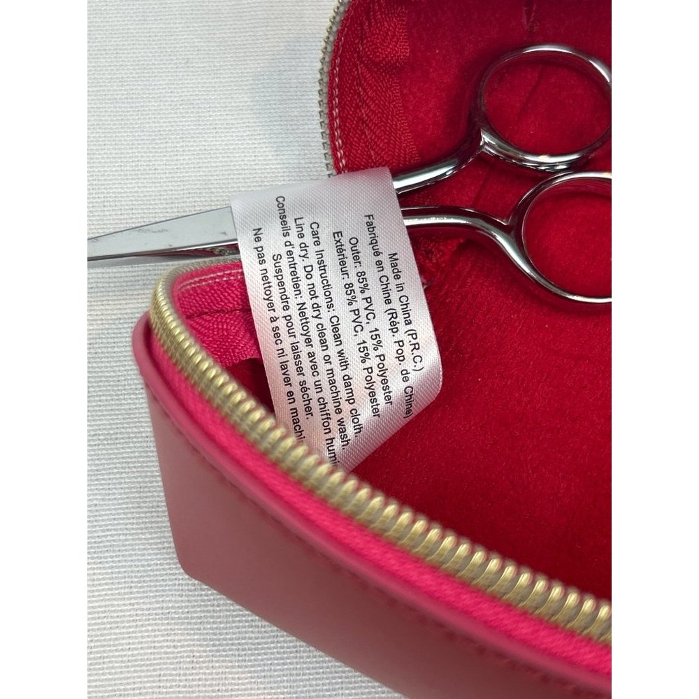 Elizabeth Arden Red Faux Leather Cosmetic Bag Gold Pink Zipper Closure - Picture 8 of 11